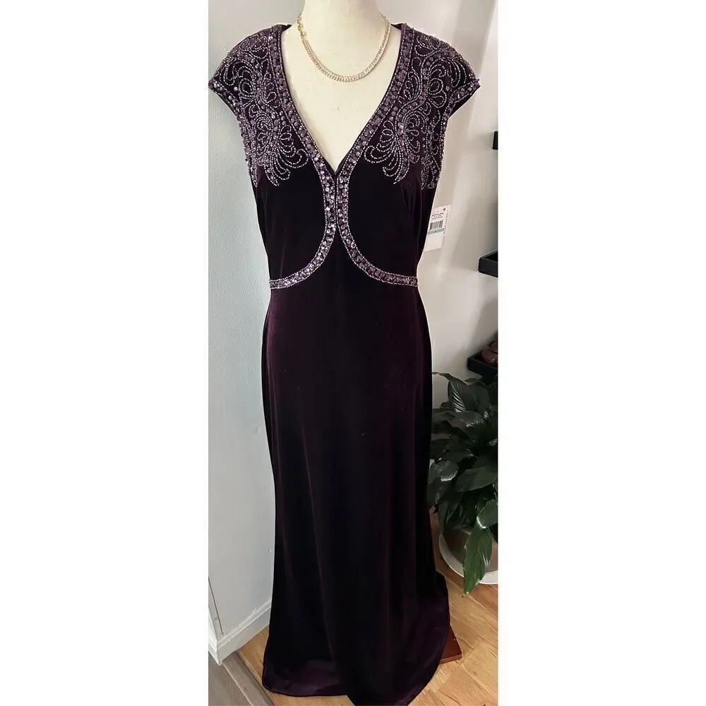 ALEX EVENINGS Stretch velvet dress with applications. Size 8 mother of t…